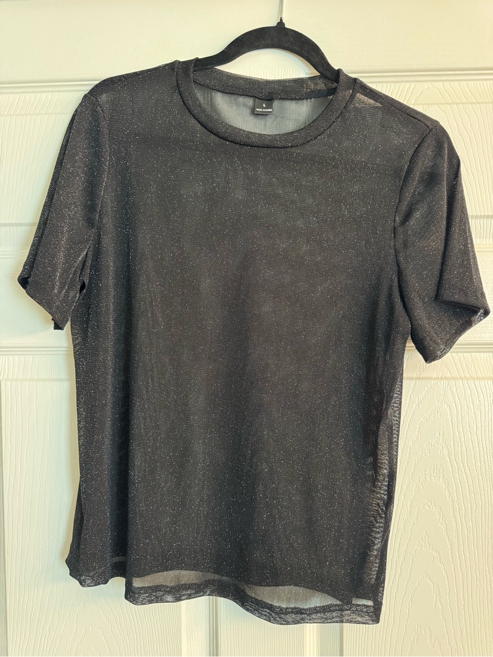 SHEIN Black Sparkle Sheer Short-Sleeve Tee